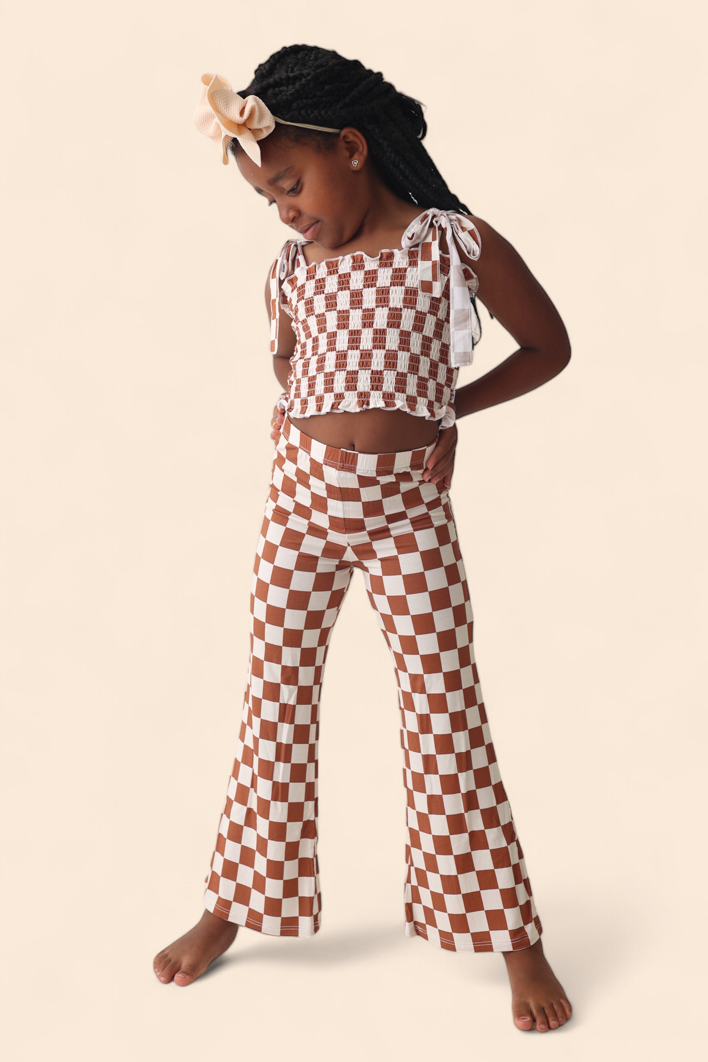 COPPER CHECKERS DREAM SMOCKED FLARE SET