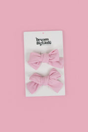 PINK ROSE RIB DREAM BOW HAIR CLIPS