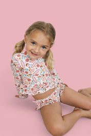 FUN IN THE SUN DREAM TWO-PIECE RASH GUARD RUFFLE SWIM SUIT