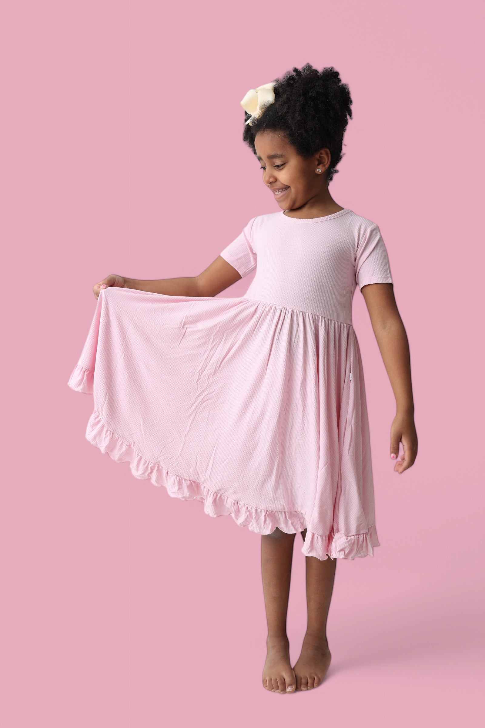 PINK ROSE RIB RUFFLE DRESS