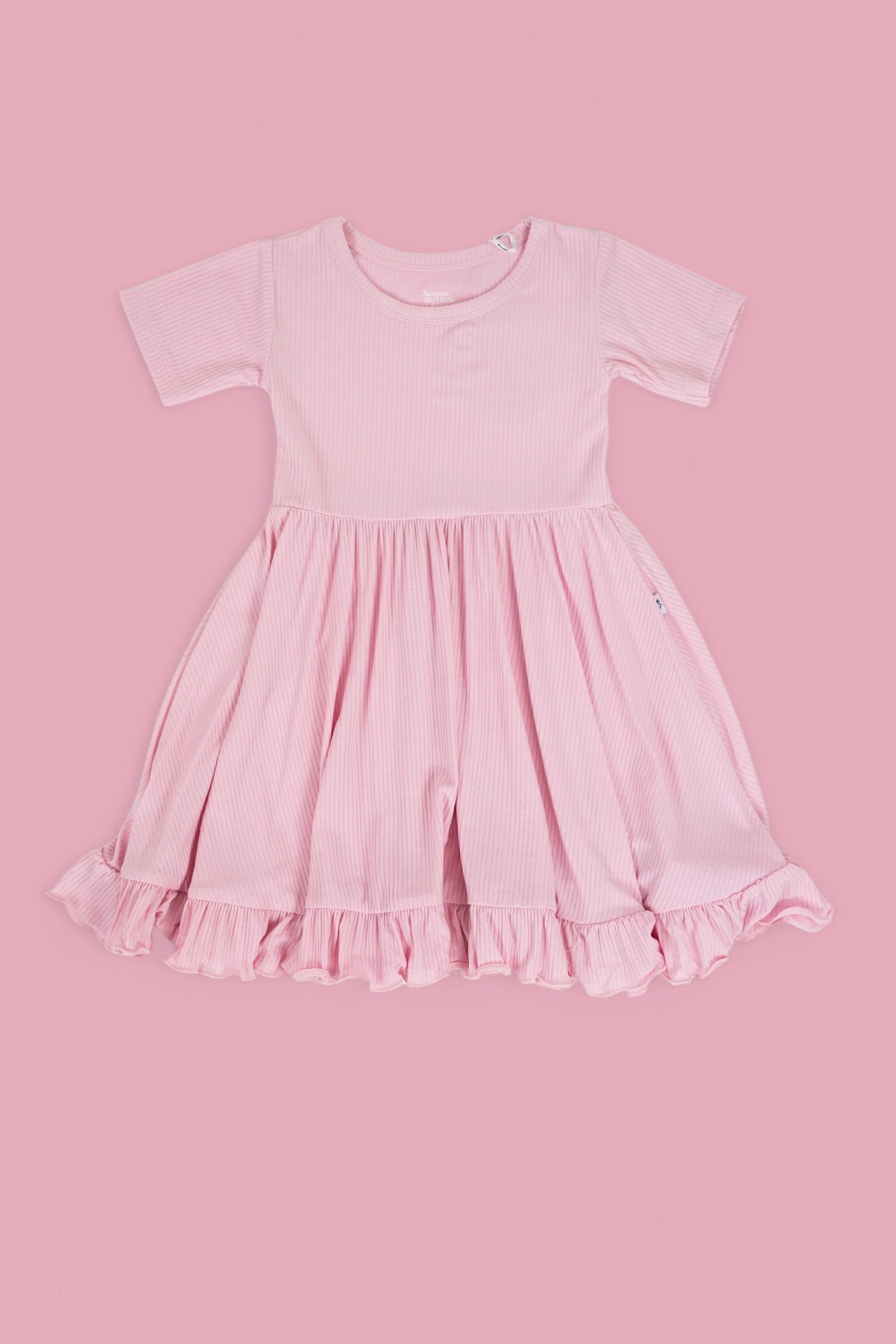 PINK ROSE RIB RUFFLE DRESS