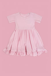 PINK ROSE RIB RUFFLE DRESS