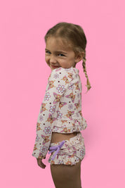 BLOSSOMIN’ BUTTERFLY DREAM 2-PIECE RASH GUARD RUFFLE SWIM SUIT