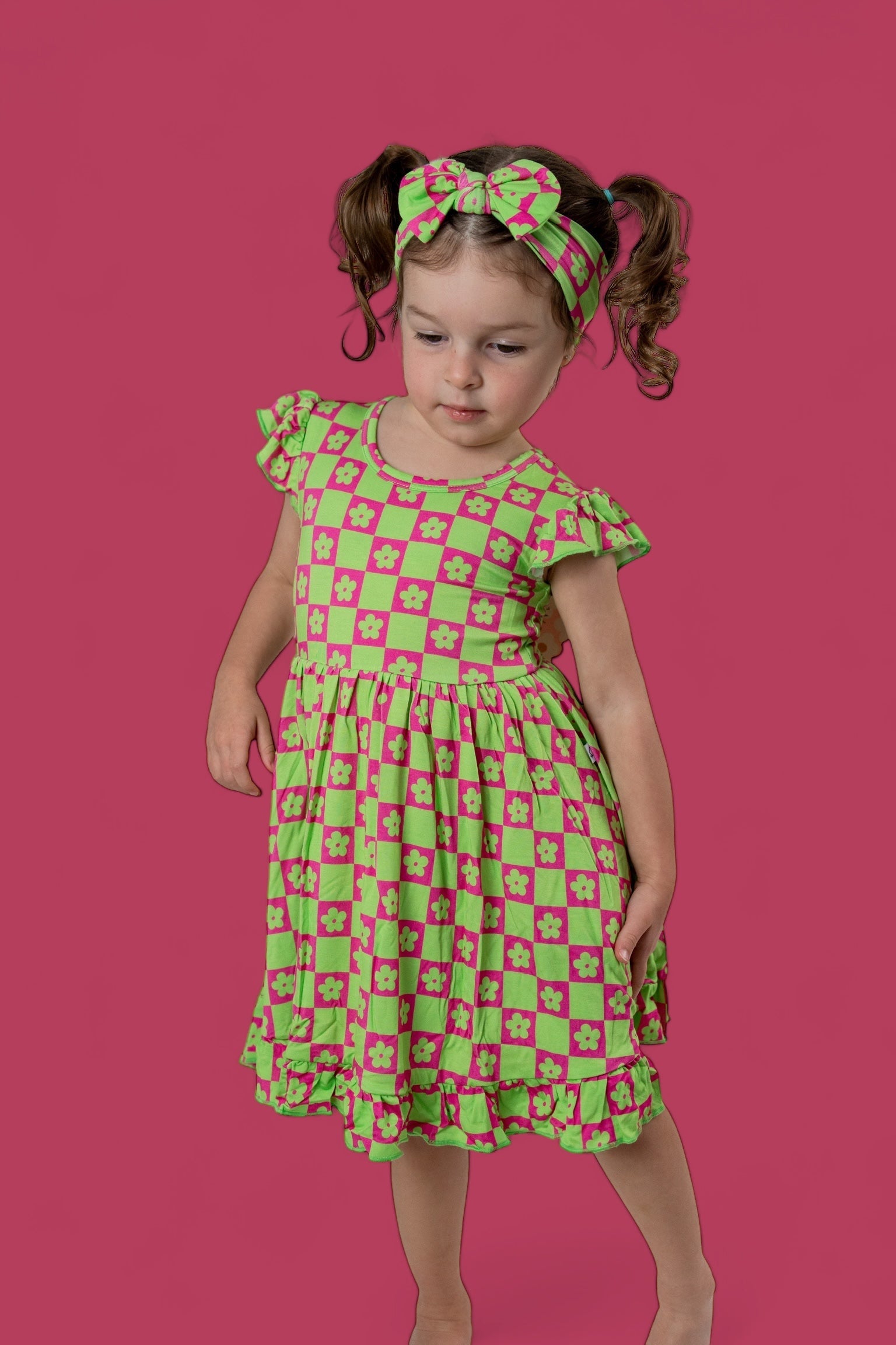 WILD DAISY CHECKERS DREAM RUFFLE DRESS