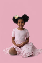 PINK ROSE RIB RUFFLE DRESS
