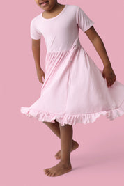 PINK ROSE RIB RUFFLE DRESS