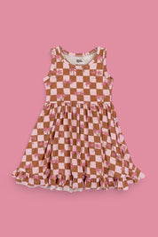 EXCLUSIVE SUNSET BEACH CHECKERS TANK DREAM RUFFLE DRESS