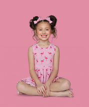 FLOCKING FLAMINGOS SLEEVELESS DREAM RUFFLE DRESS