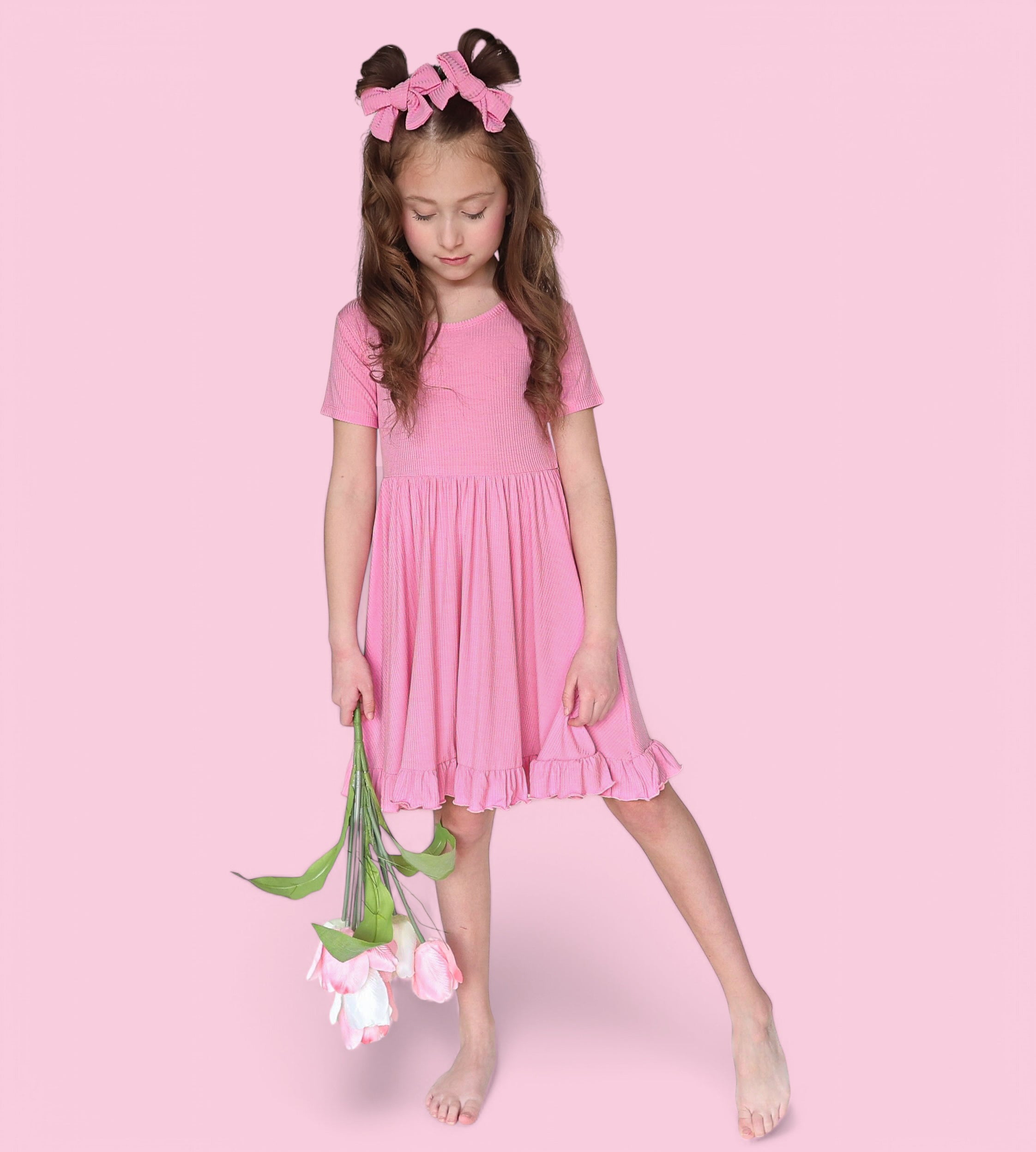 BELLA PINK RIB DREAM BOW HAIR CLIPS
