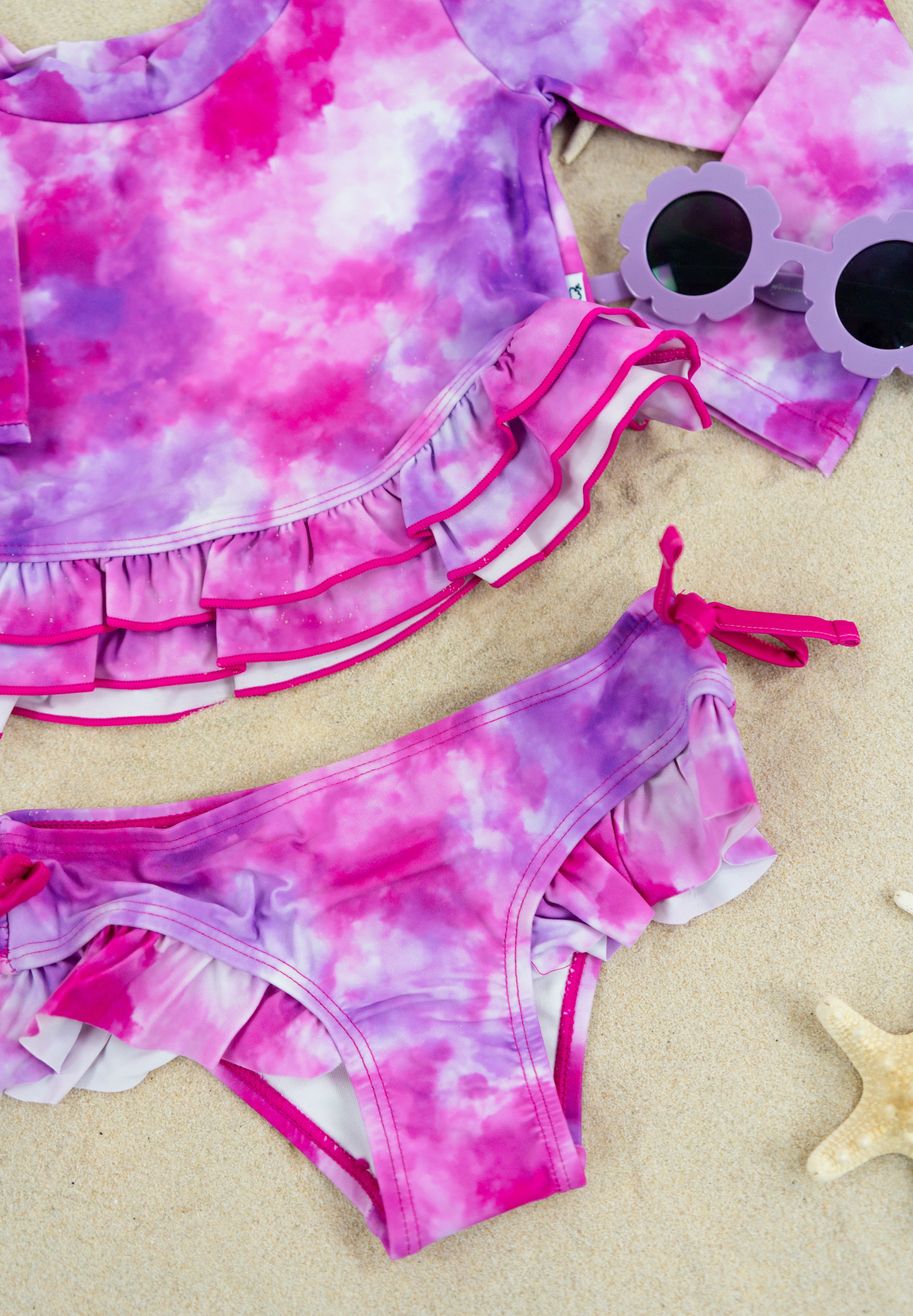 CANDY CLOUDS DREAM 2-PIECE RASH GUARD RUFFLE SWIM SUIT