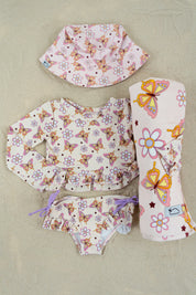 BLOSSOMIN’ BUTTERFLY DREAM 2-PIECE RASH GUARD RUFFLE SWIM SUIT