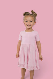 PINK ROSE RIB RUFFLE DRESS