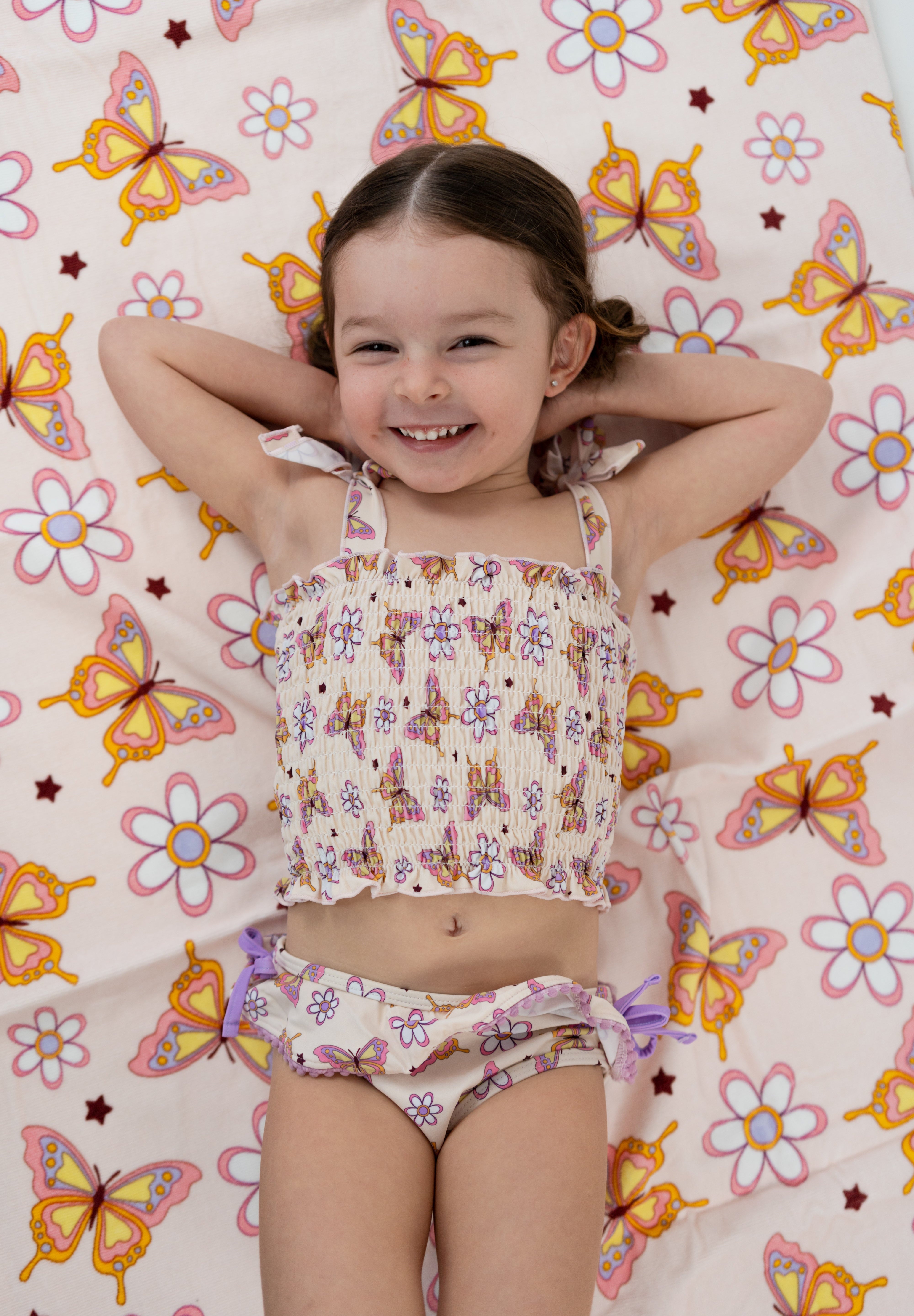 BLOSSOMIN’ BUTTERFLY DREAM SMOCKED TANKINI TWO PIECE SWIM SUIT
