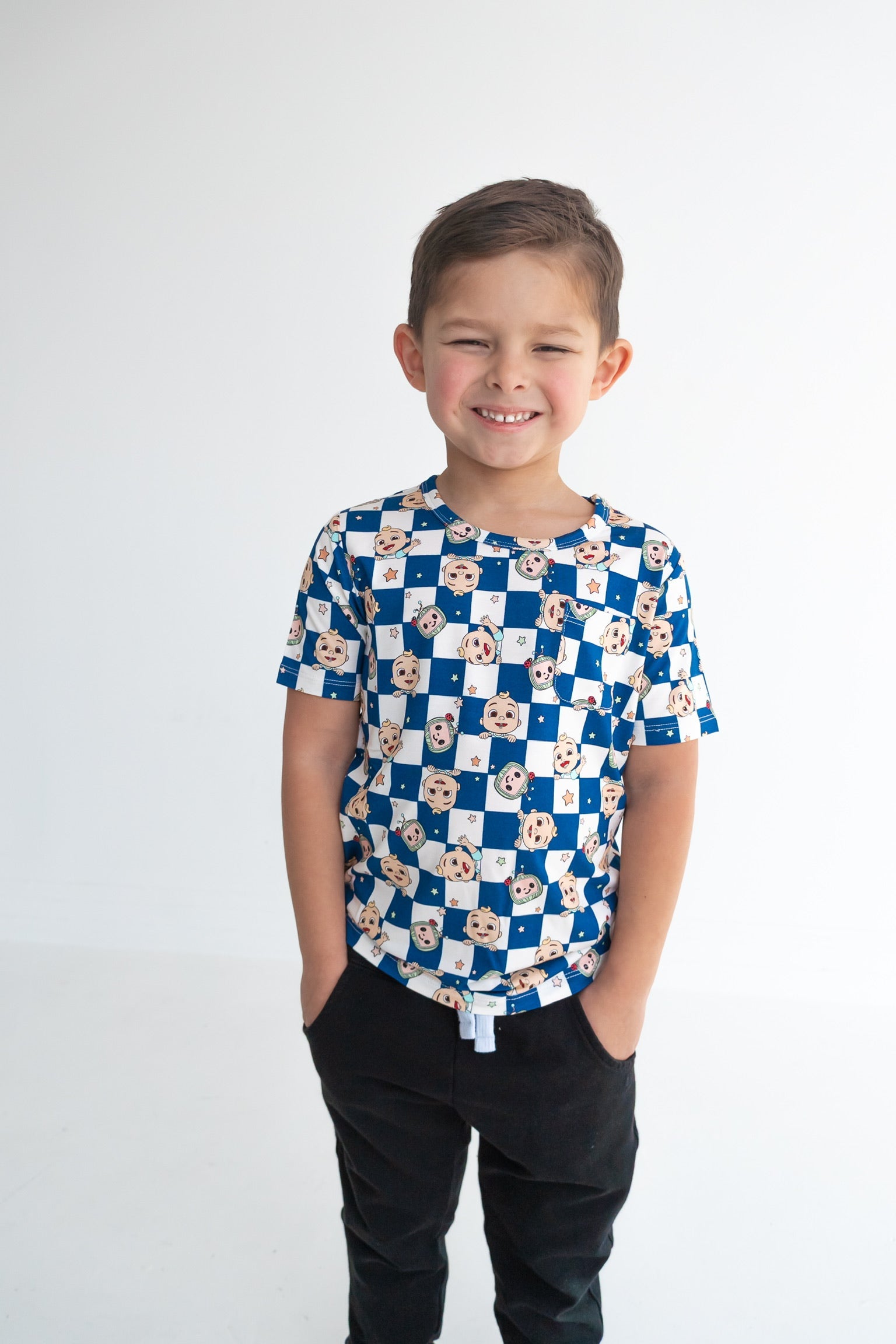 Dream Big Little Co x CoComelon JJ STARRY NIGHT CHECKERS DREAM POCKET TEE