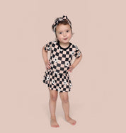 RETRO DAISY CHECKS SHORT SLEEVE DREAM BODYSUIT DRESS