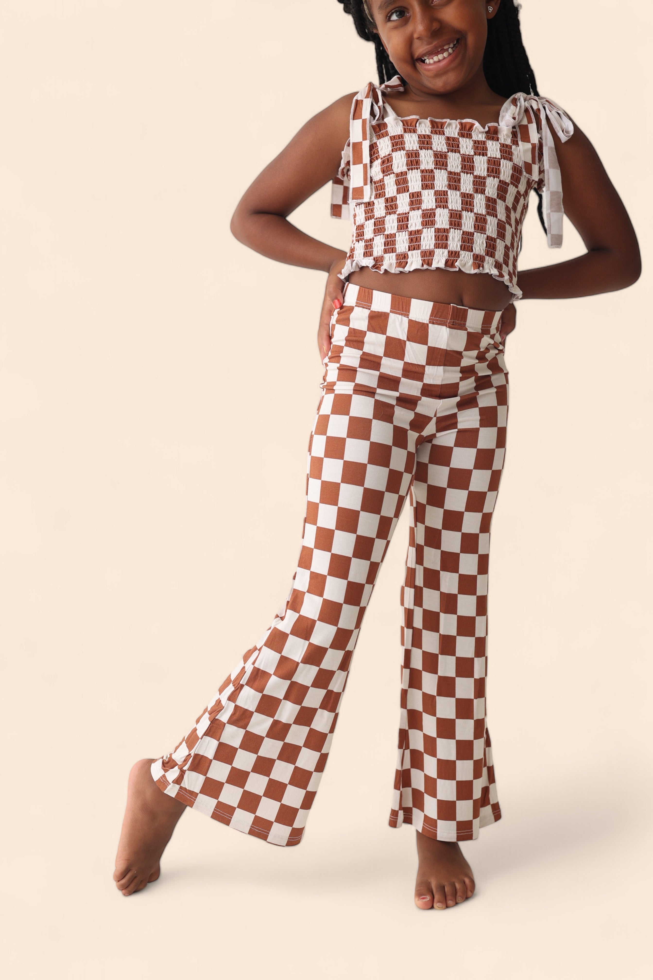COPPER CHECKERS DREAM SMOCKED FLARE SET