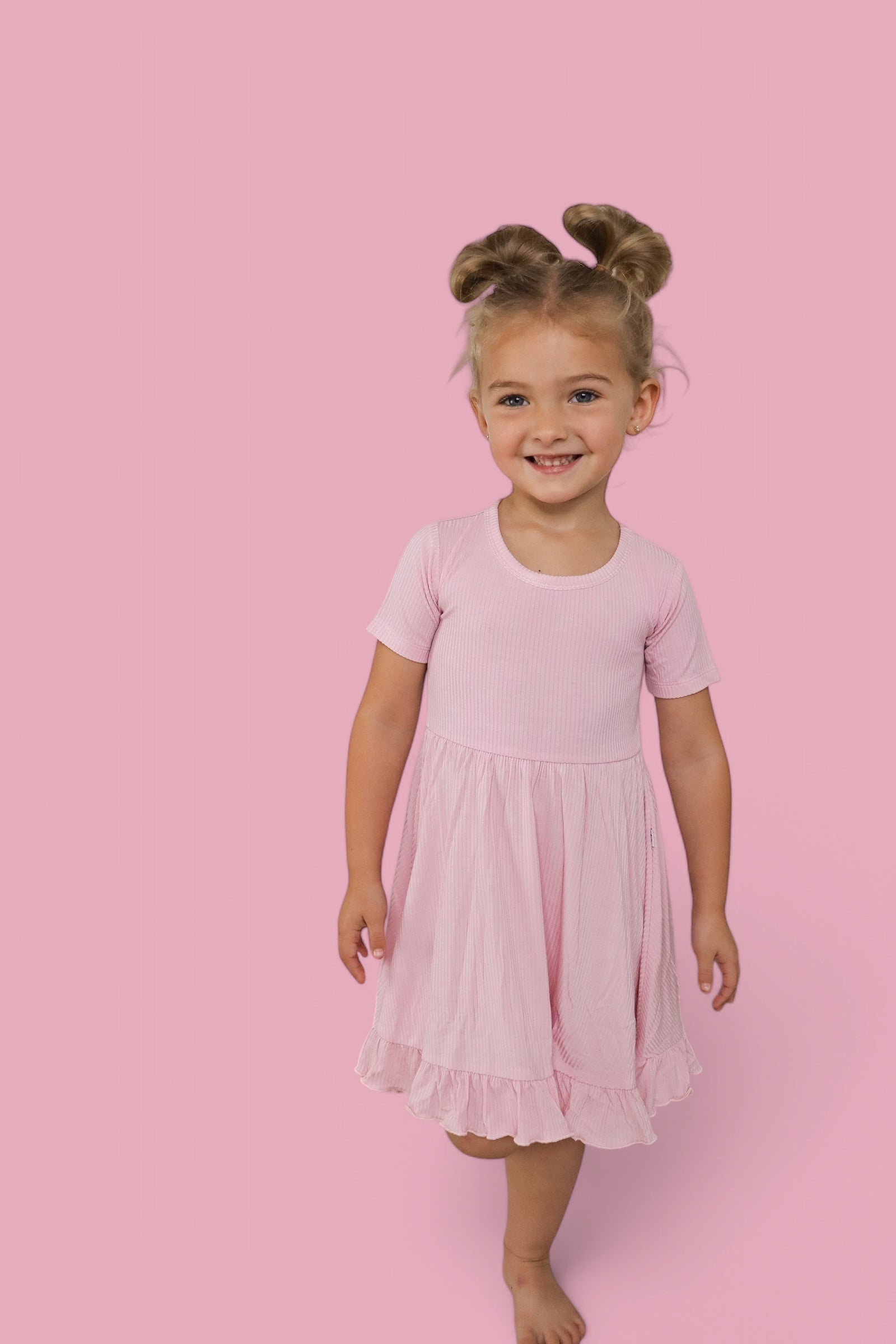 PINK ROSE RIB RUFFLE DRESS