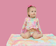RAINBOW CLOUDS DREAM 2-PIECE RASH GUARD RUFFLE SWIM SUIT