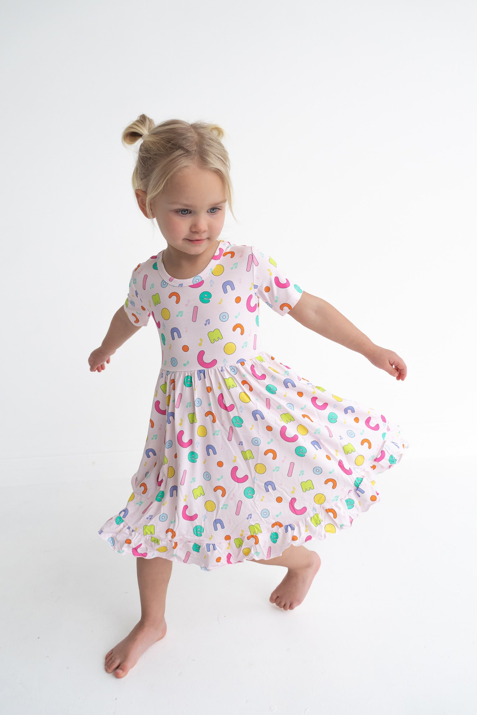 Dream Big Little Co x CoComelon ALPHABET SHORT SLEEVE DREAM RUFFLE DRESS