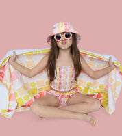 SUMMER SUNSET CHECKERS DREAM SMOCKED TANKINI TWO PIECE SWIM SUIT