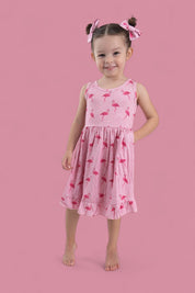FLOCKING FLAMINGOS SLEEVELESS DREAM RUFFLE DRESS