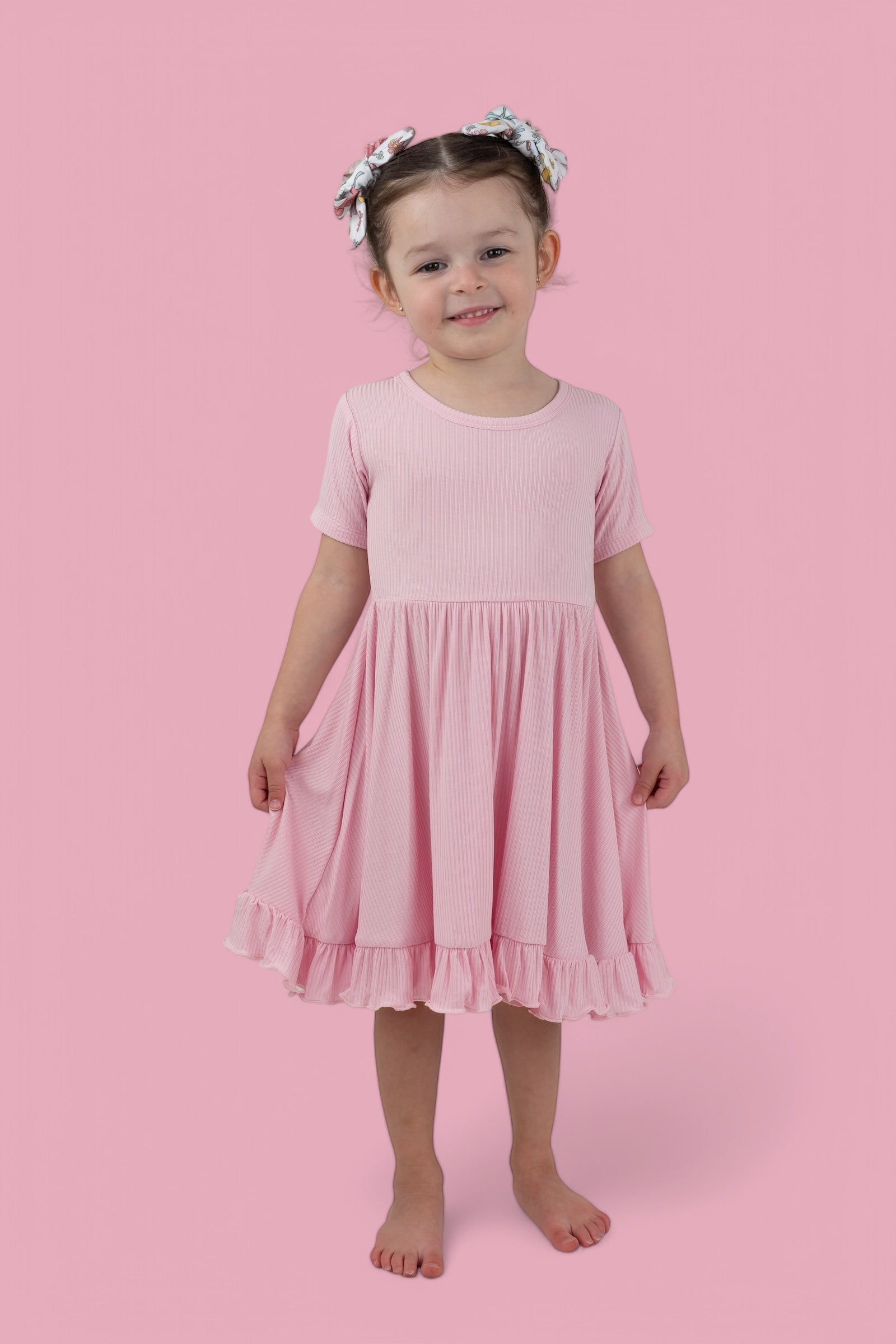 PINK ROSE RIB RUFFLE DRESS