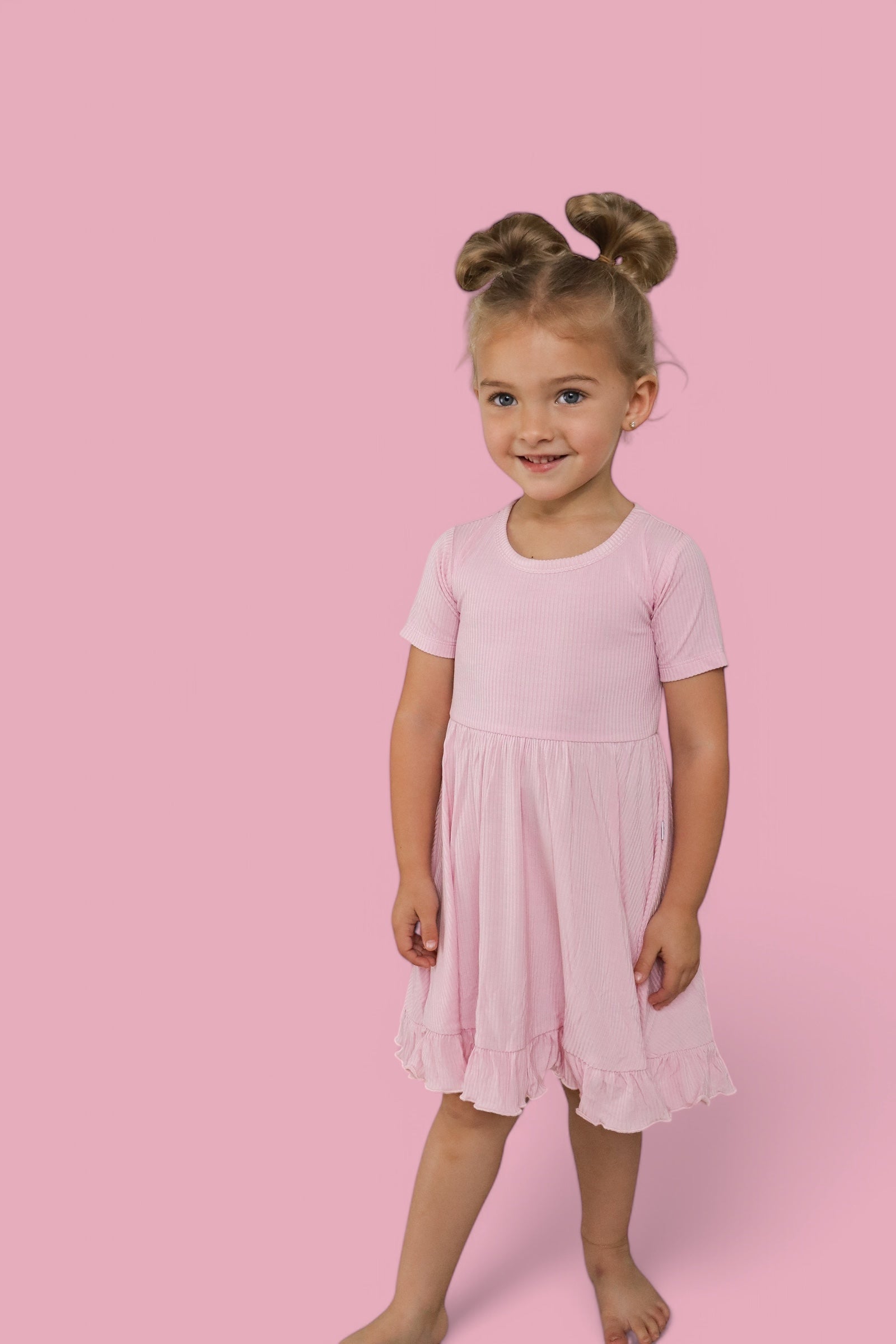 PINK ROSE RIB RUFFLE DRESS