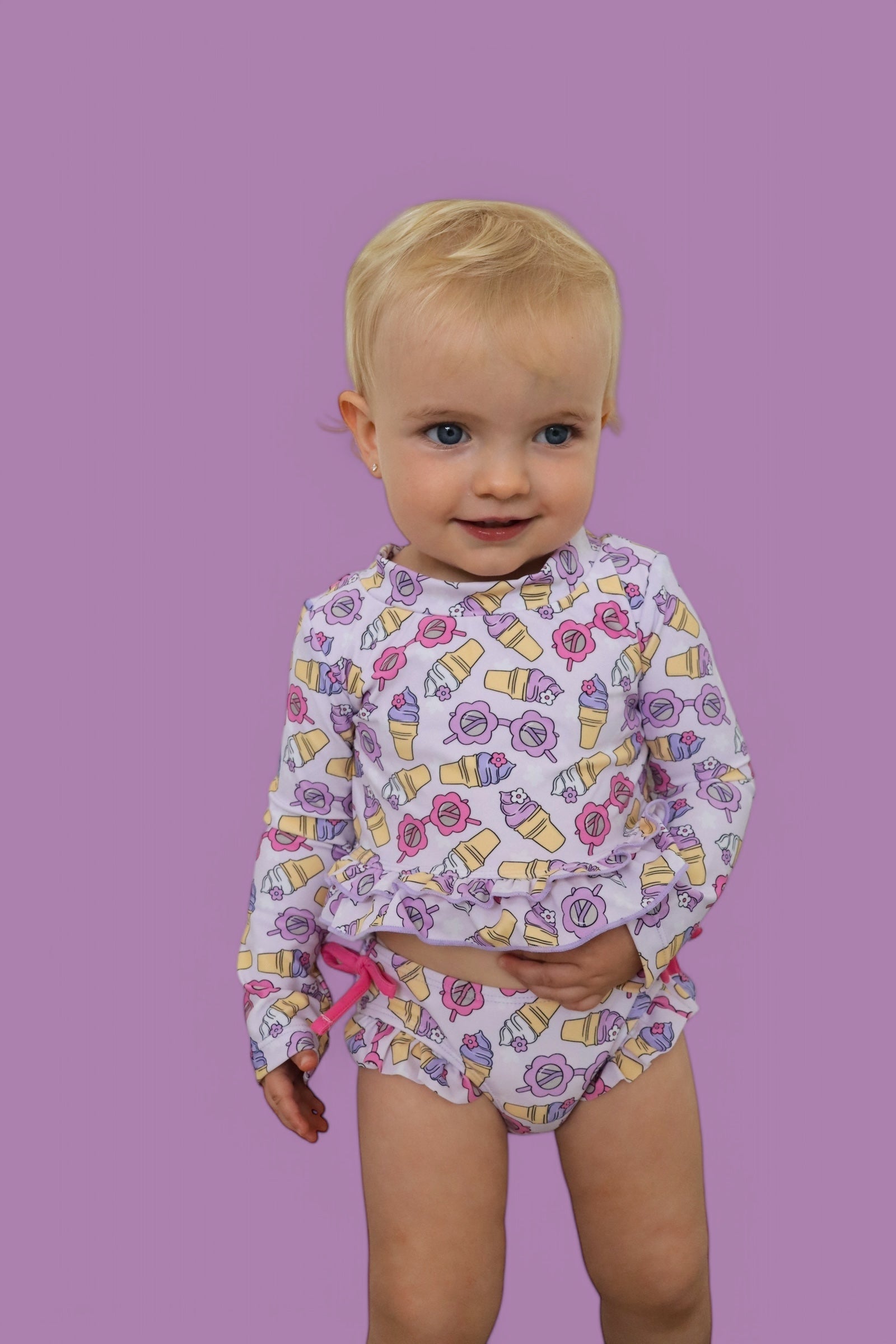 SWEET SUMMER DREAM RASH GUARD RUFFLE TWO-PIECE SWIM SUIT