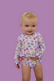 SWEET SUMMER DREAM RASH GUARD RUFFLE TWO-PIECE SWIM SUIT