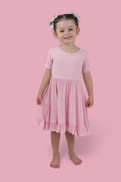 PINK ROSE RIB RUFFLE DRESS