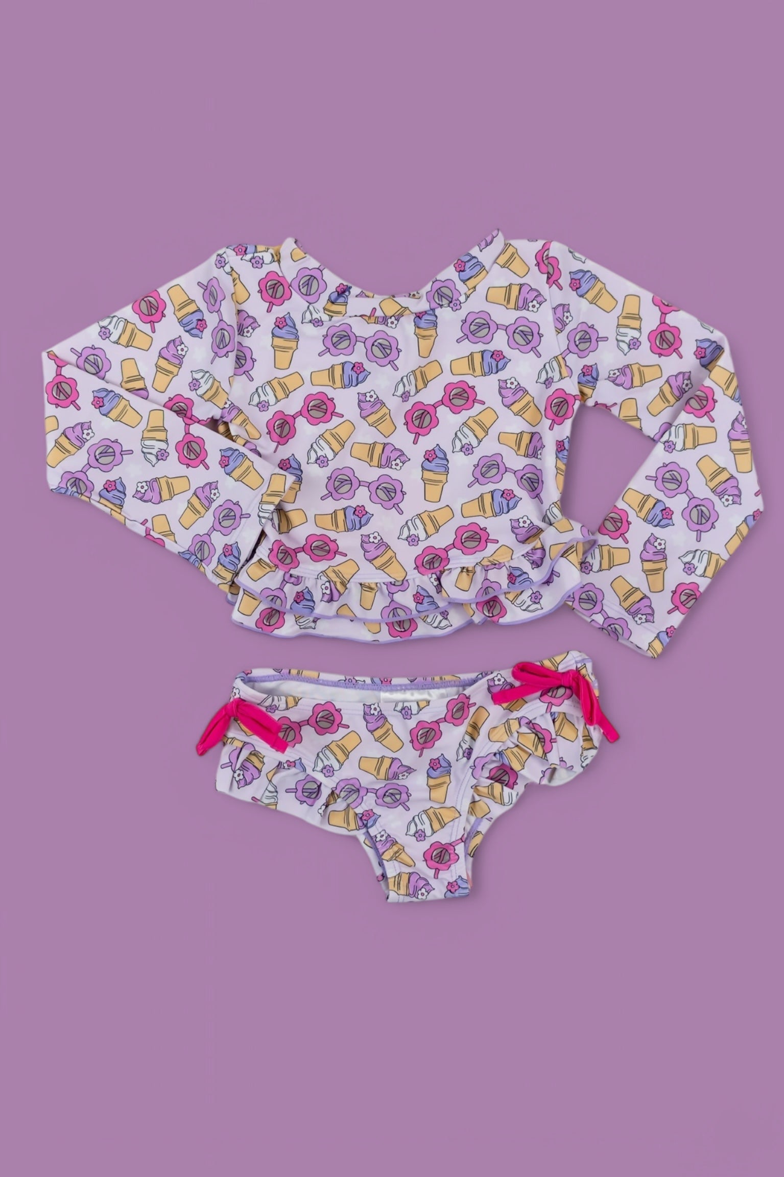 SWEET SUMMER DREAM RASH GUARD RUFFLE TWO-PIECE SWIM SUIT