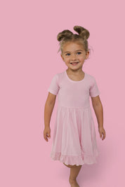 PINK ROSE RIB RUFFLE DRESS
