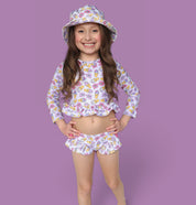 SWEET SUMMER DREAM RASH GUARD RUFFLE TWO-PIECE SWIM SUIT