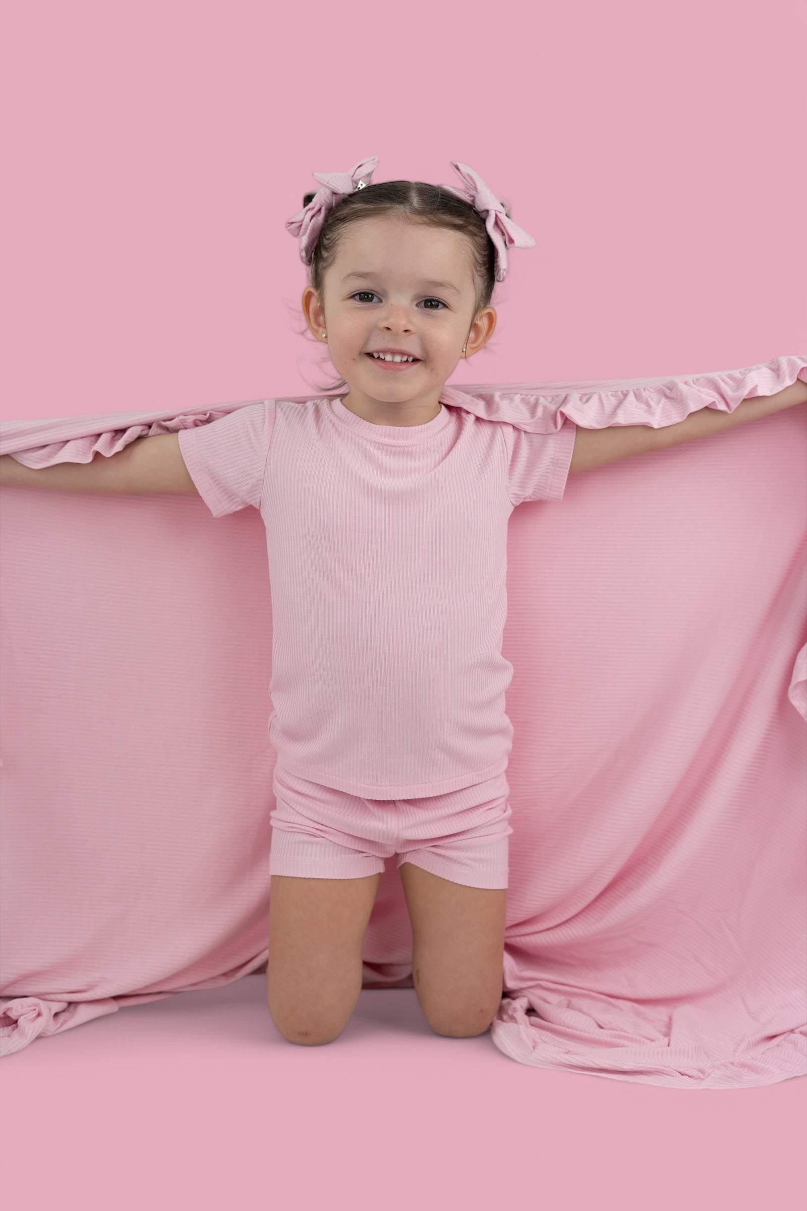 PINK ROSE RIB DREAM SHORT SET
