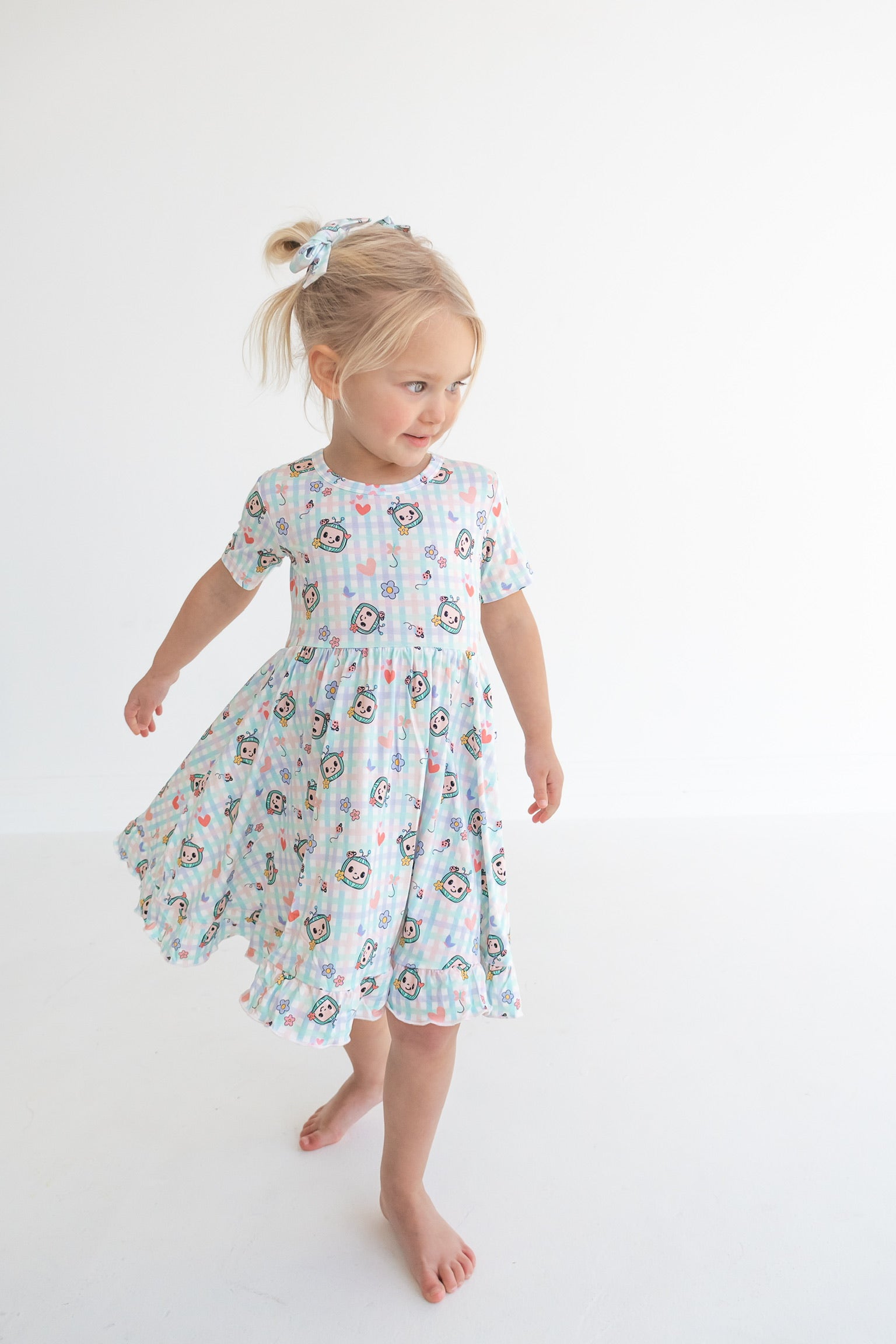 Dream Big Little Co x CoComelon SPRINGTIME MELON SHORT SLEEVE DREAM RUFFLE DRESS