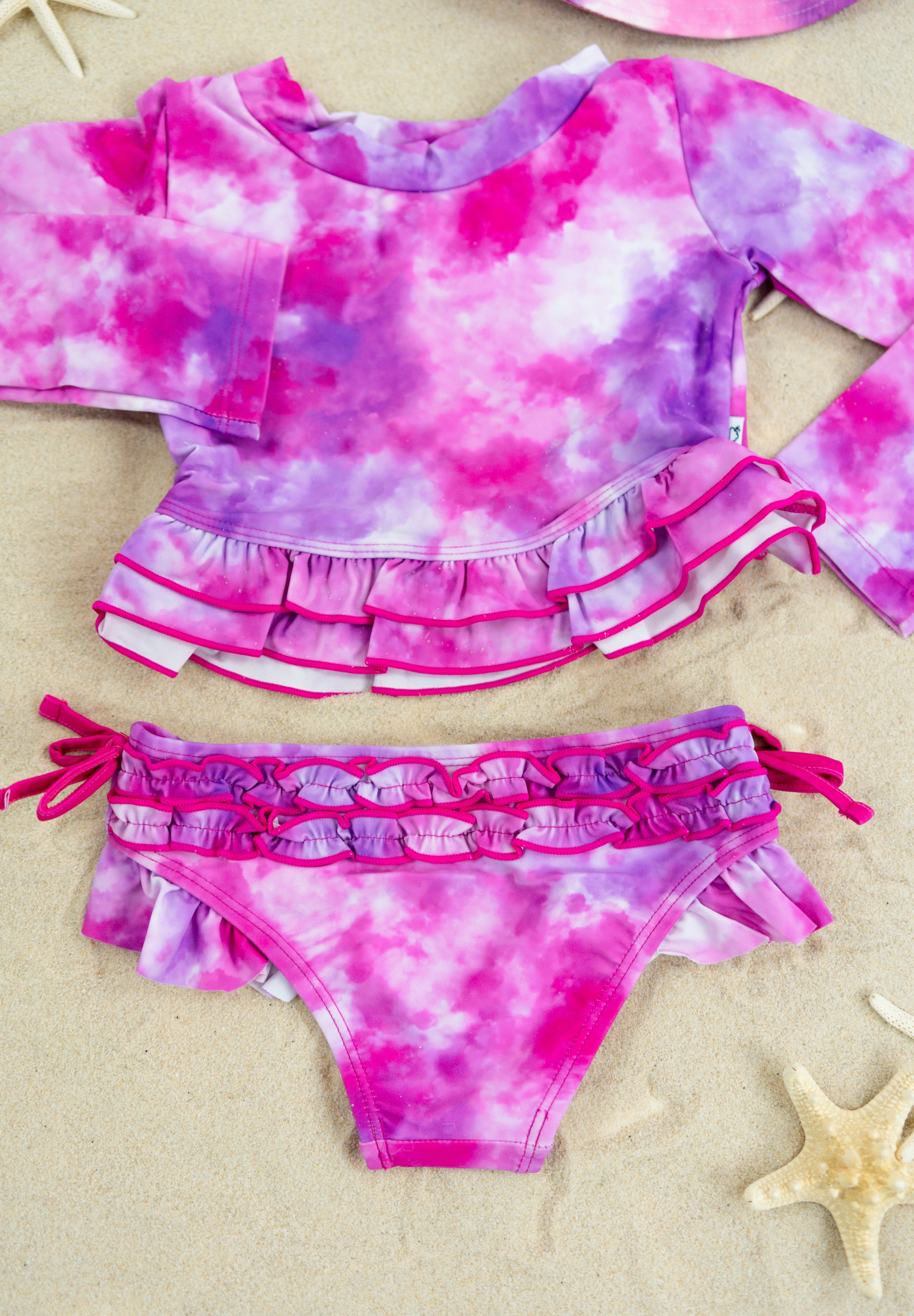 CANDY CLOUDS DREAM 2-PIECE RASH GUARD RUFFLE SWIM SUIT