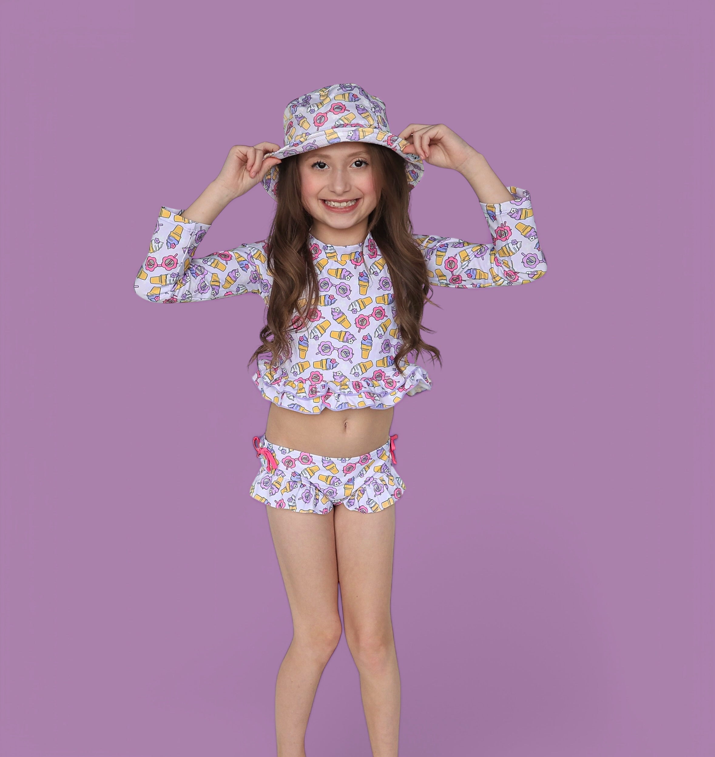 SWEET SUMMER DREAM RASH GUARD RUFFLE TWO-PIECE SWIM SUIT