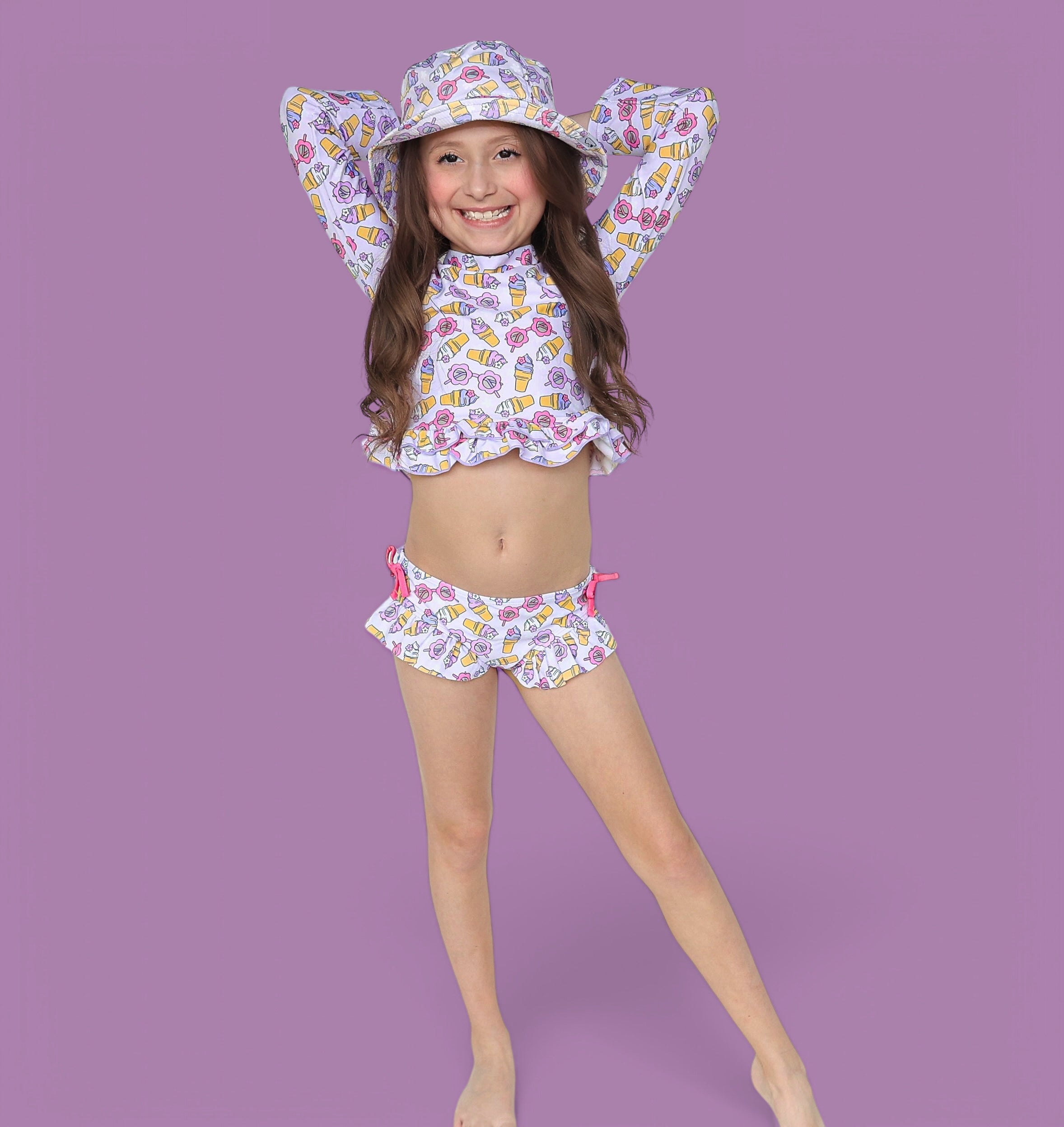 SWEET SUMMER DREAM RASH GUARD RUFFLE TWO-PIECE SWIM SUIT