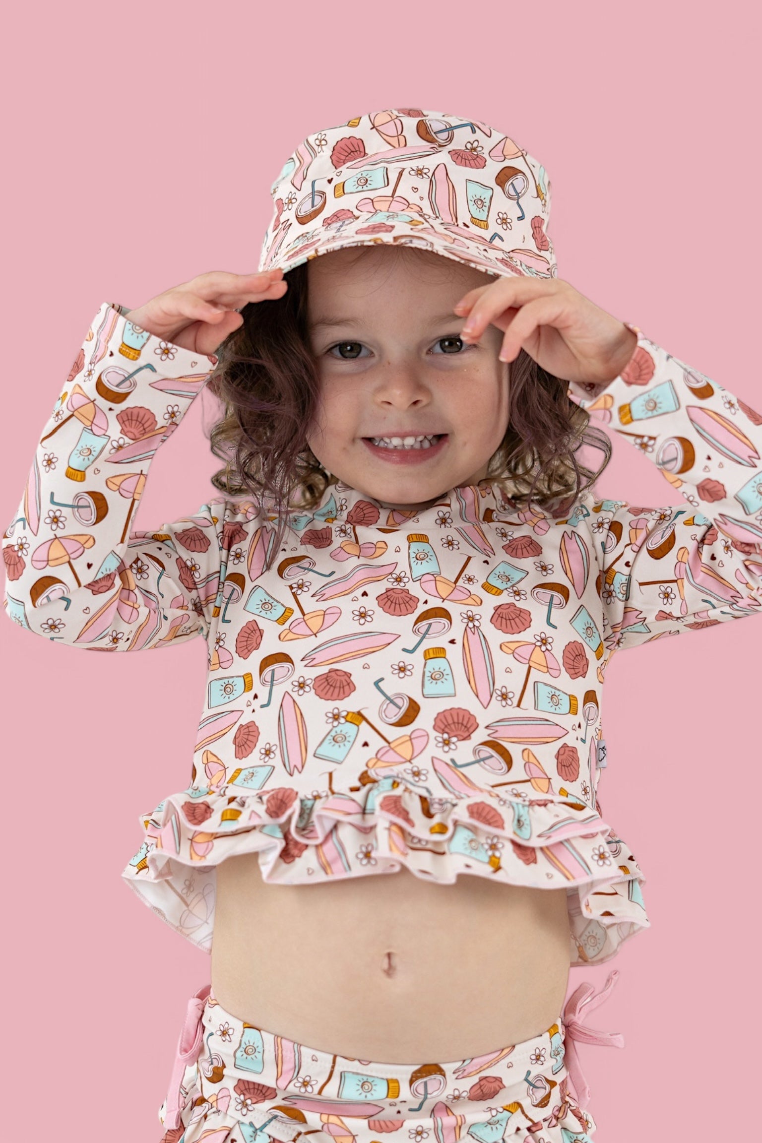 FUN IN THE SUN DREAM TWO-PIECE RASH GUARD RUFFLE SWIM SUIT