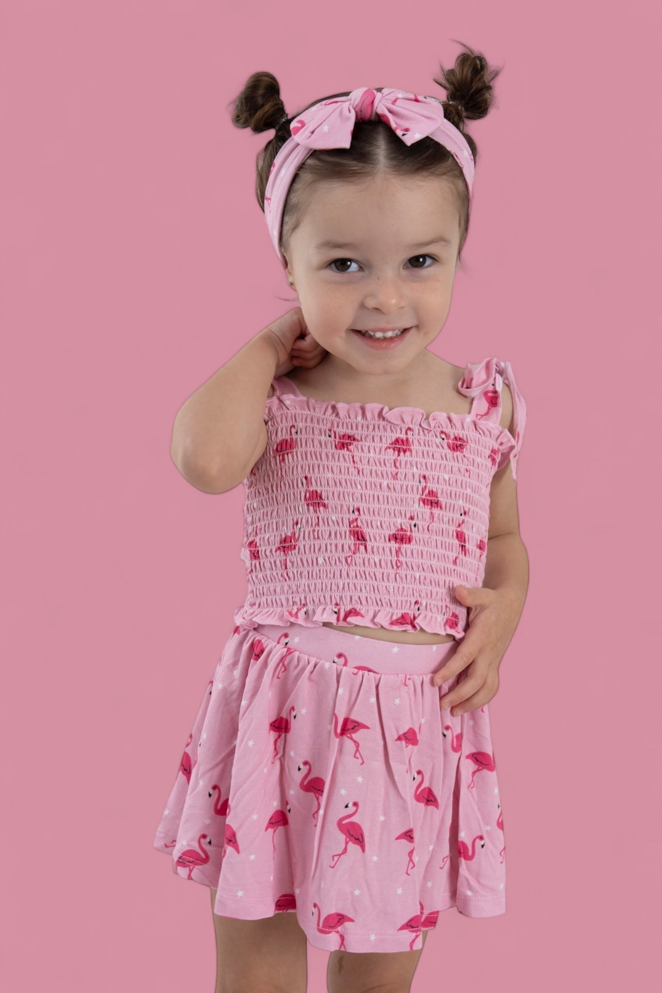 FLOCKING FLAMINGOS DREAM SMOCKED SKORT SET