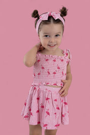 FLOCKING FLAMINGOS DREAM SMOCKED SKORT SET