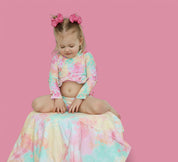 RAINBOW CLOUDS DREAM 2-PIECE RASH GUARD RUFFLE SWIM SUIT