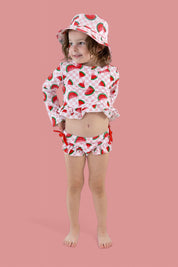 ONE IN A MELON DREAM TWO PIECE RASH GUARD RUFFLE SWIM SUIT