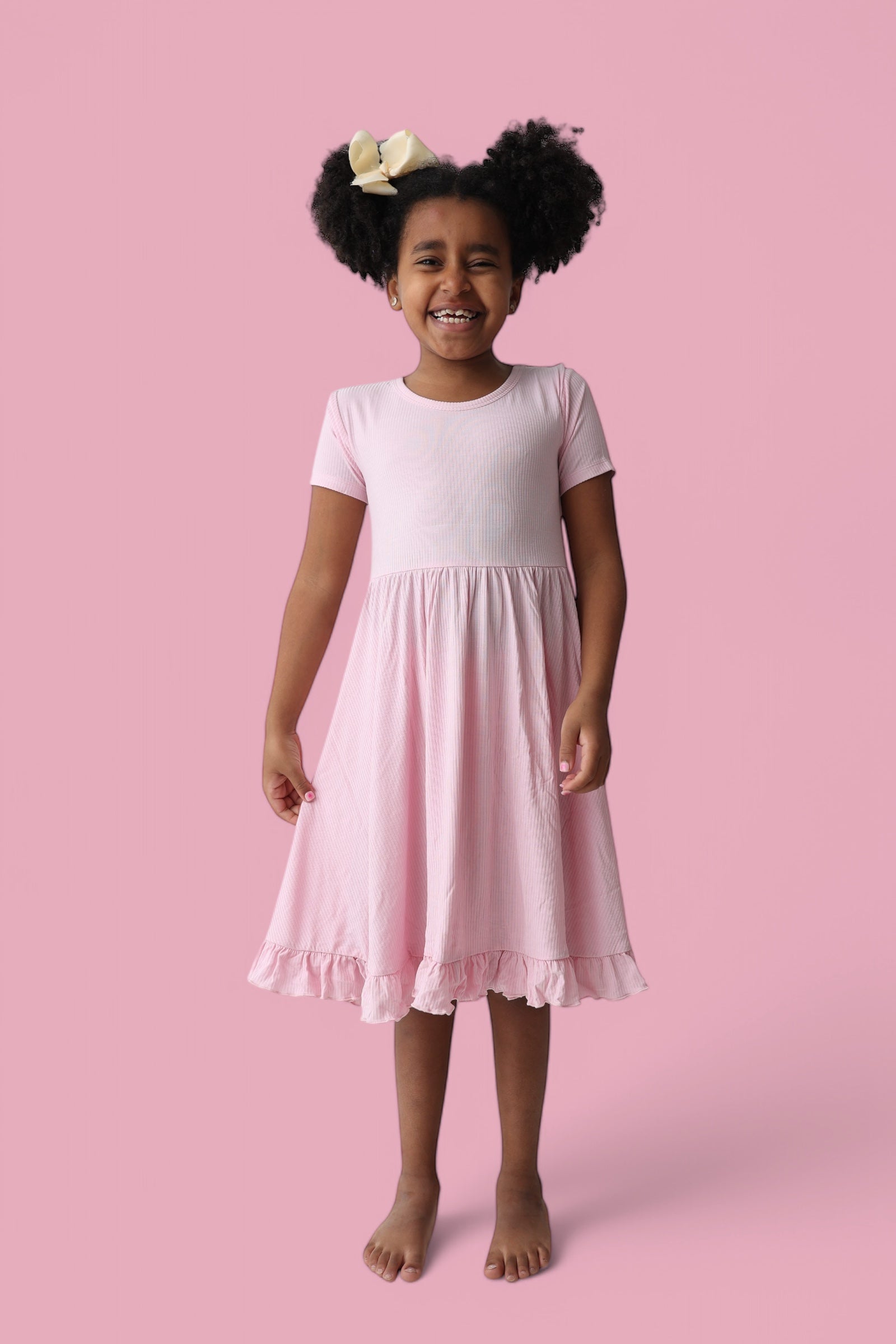 PINK ROSE RIB RUFFLE DRESS
