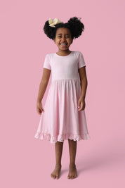 PINK ROSE RIB RUFFLE DRESS