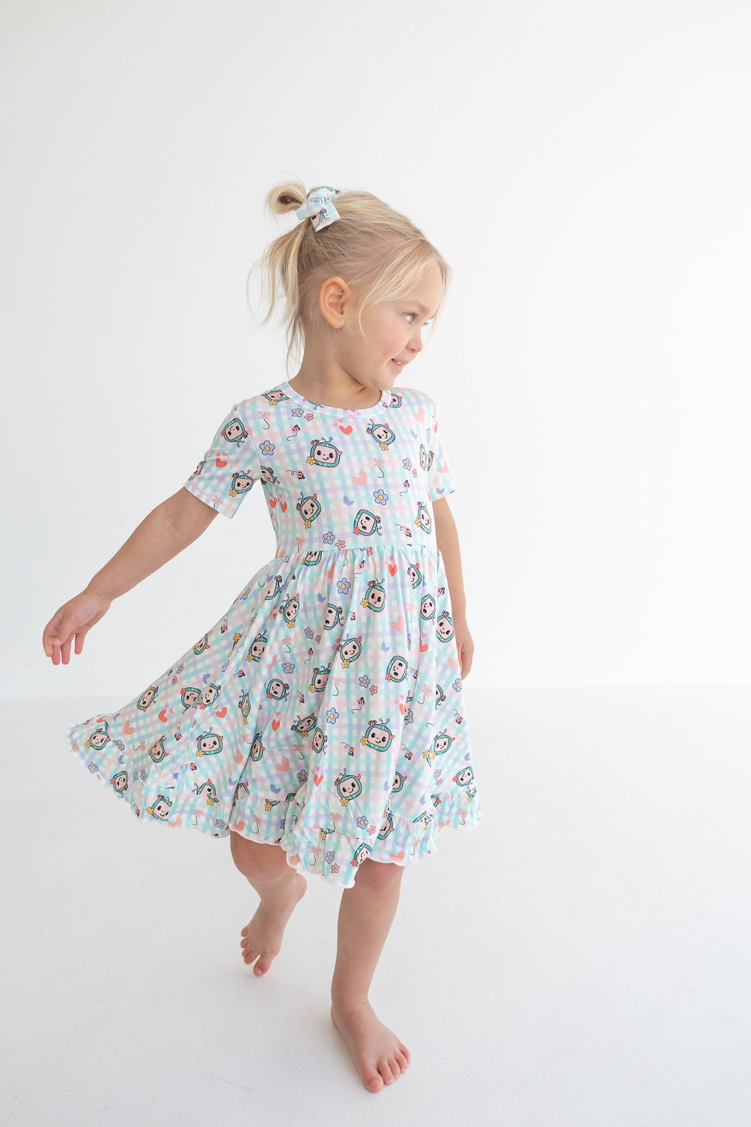 Dream Big Little Co x CoComelon SPRINGTIME MELON SHORT SLEEVE DREAM RUFFLE DRESS