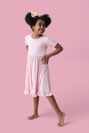 PINK ROSE RIB RUFFLE DRESS