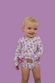 SWEET SUMMER DREAM RASH GUARD RUFFLE TWO-PIECE SWIM SUIT