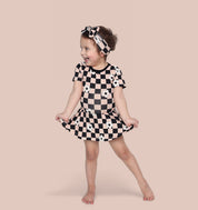 RETRO DAISY CHECKS SHORT SLEEVE DREAM BODYSUIT DRESS