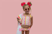 SUMMER SUNSET CHECKERS DREAM SMOCKED TANKINI TWO PIECE SWIM SUIT